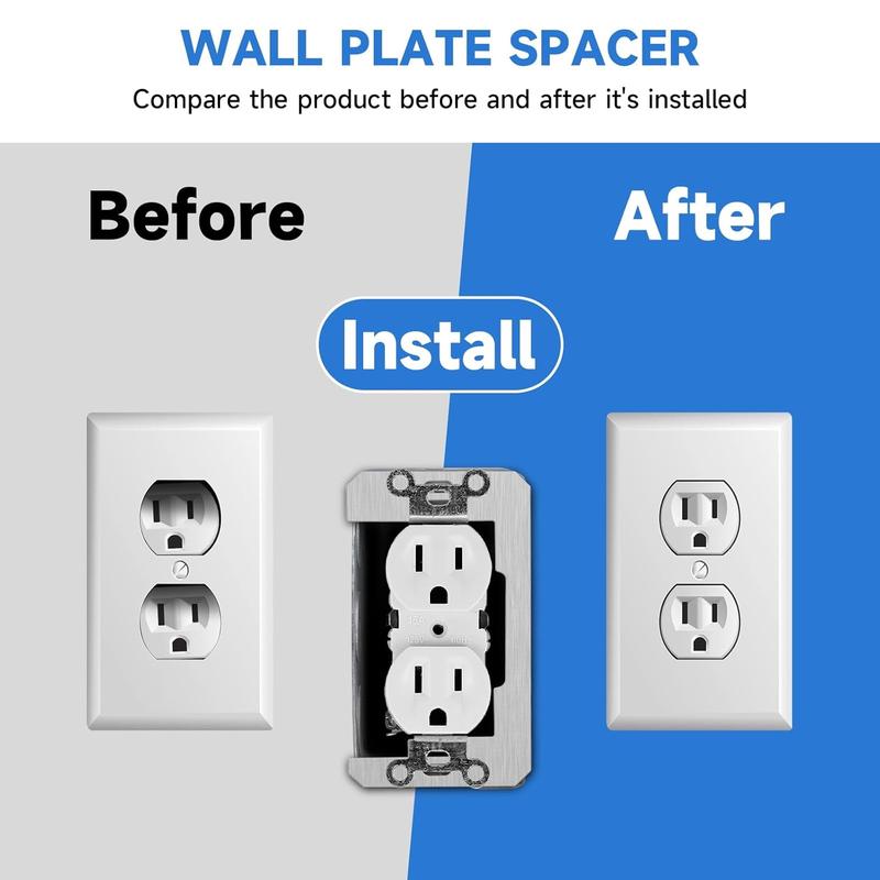 10 Pack Wall Plate Spacers - Metal Leveling Plates for Loose, Recessed & Crooked Electrical Outlets